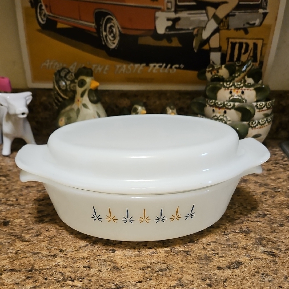Vintage Fire King Anchor Hocking Pyrex Casserole Dish W/ Lid oval Candle glow